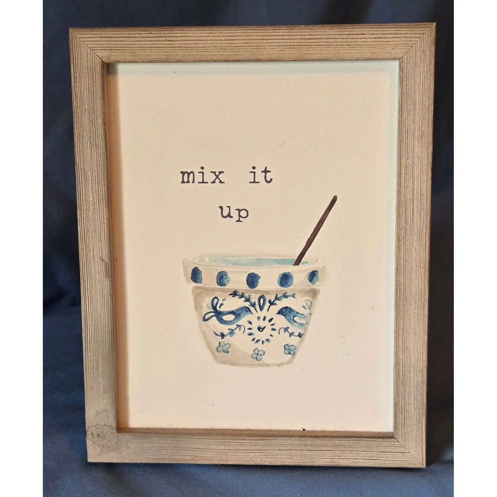 Hobby Lobby Mix It Up‎ Framed Kitchen Art Blue White Mixing Bowl Farmhouse Decor